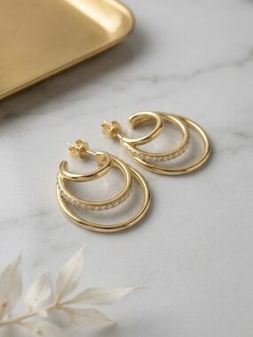 S925 Minimalist Moissanite Layered C-Hoop Studs Earrings